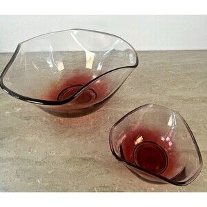 Vintage Pink Cranberry Flash Glass Chip And Dip Bowl Set by Anchor Hocking